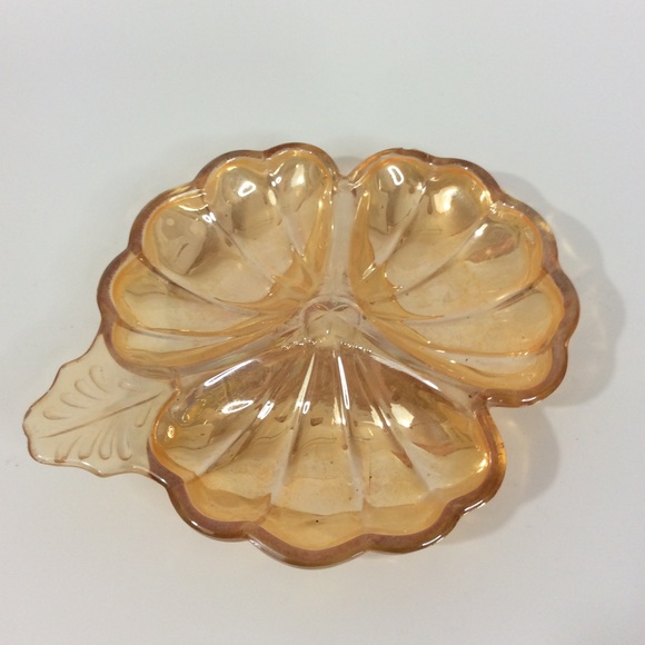 Vintage Carnival Glass Hibiscus Trinket Nut Dish - Picture 2 of 7